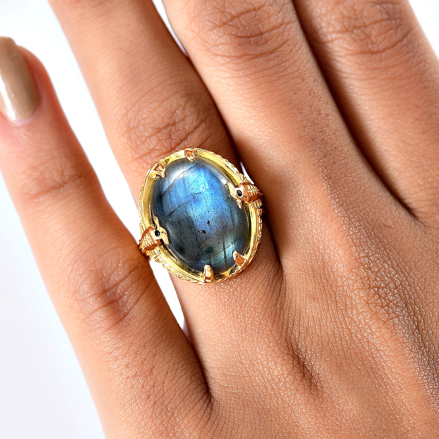 EverTrue Labradorite & Black Spinel Ring in Yellow Gold Plated 11.72 Ct.