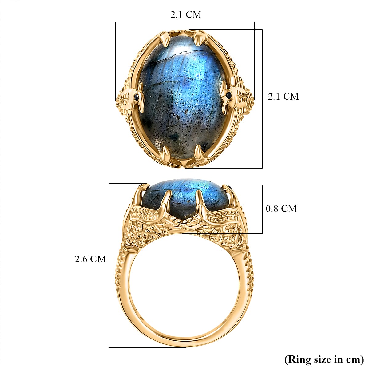 EverTrue Labradorite & Black Spinel Ring in Yellow Gold Plated 11.72 Ct.