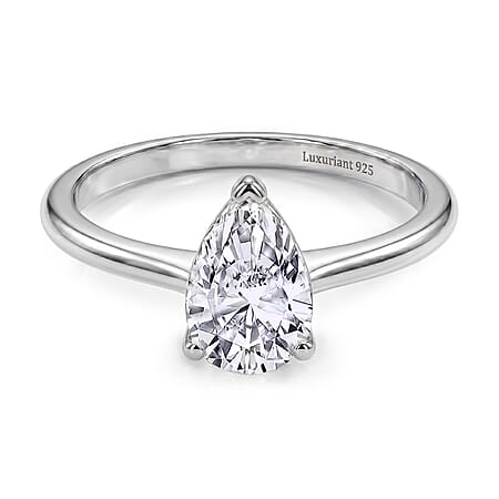 LUXURIANT 1 Ct. Lab Grown Diamond Pear Cut Solitaire Ring in Rhodium Overlay Sterling Silver LUXURIANT 1 Ct. Lab Grown Diamond Pear Cut Solitaire Ring in Rhodium Overlay Sterling Silver