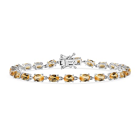 D'Joy Citrine Cluster Bracelet (Size 7.5) with GB Lock Box in Platinum Overlay Sterling Silver 9.43 Ct, Silver Wt. 5.84 Gms.