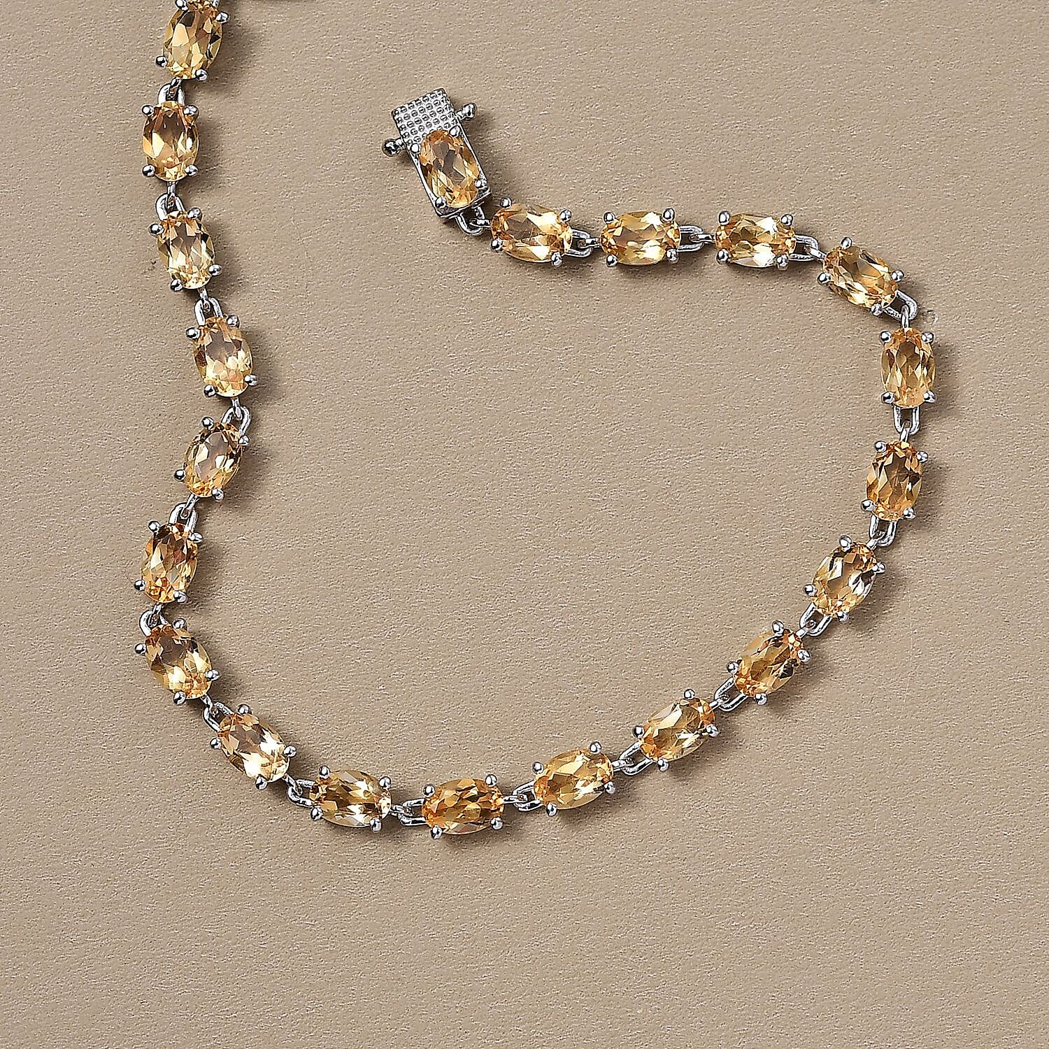 D'Joy Citrine Cluster Bracelet (Size 7.5) with GB Lock Box in Platinum Overlay Sterling Silver 9.43 Ct, Silver Wt. 5.84 Gms.