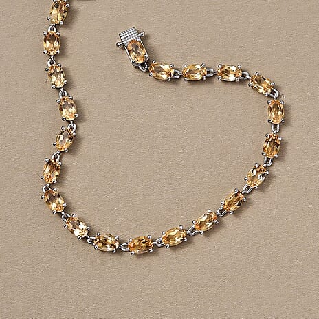 D'Joy Citrine Cluster Bracelet (Size 7.5) with GB Lock Box in Platinum Overlay Sterling Silver 9.43 Ct, Silver Wt. 5.84 Gms.