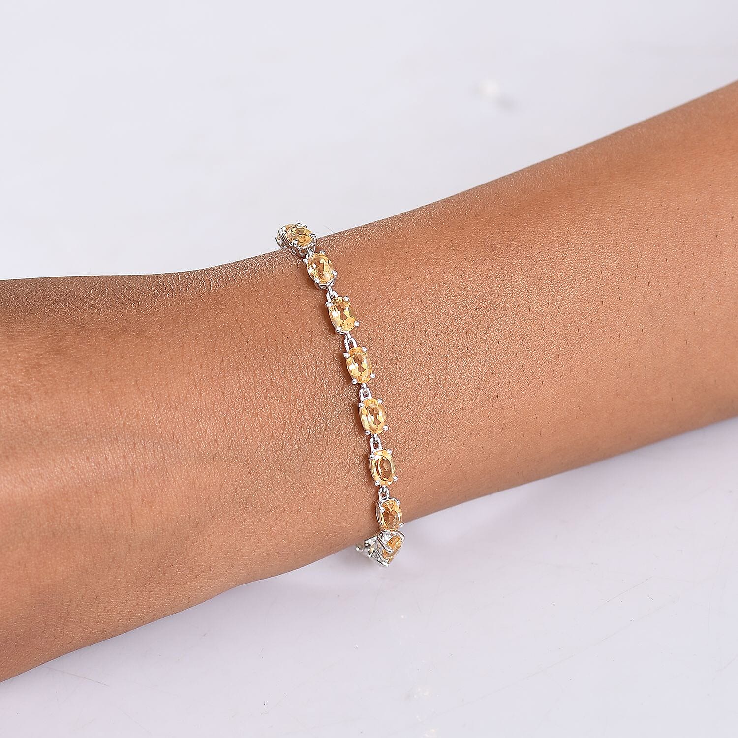 D'Joy Citrine Cluster Bracelet (Size 7.5) with GB Lock Box in Platinum Overlay Sterling Silver 9.43 Ct, Silver Wt. 5.84 Gms.