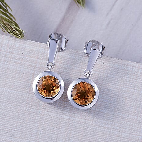 D'Joy Serra Gaucha Citrine Dangling Earring in Platinum Overlay Sterling Silver 2.45 Ct.