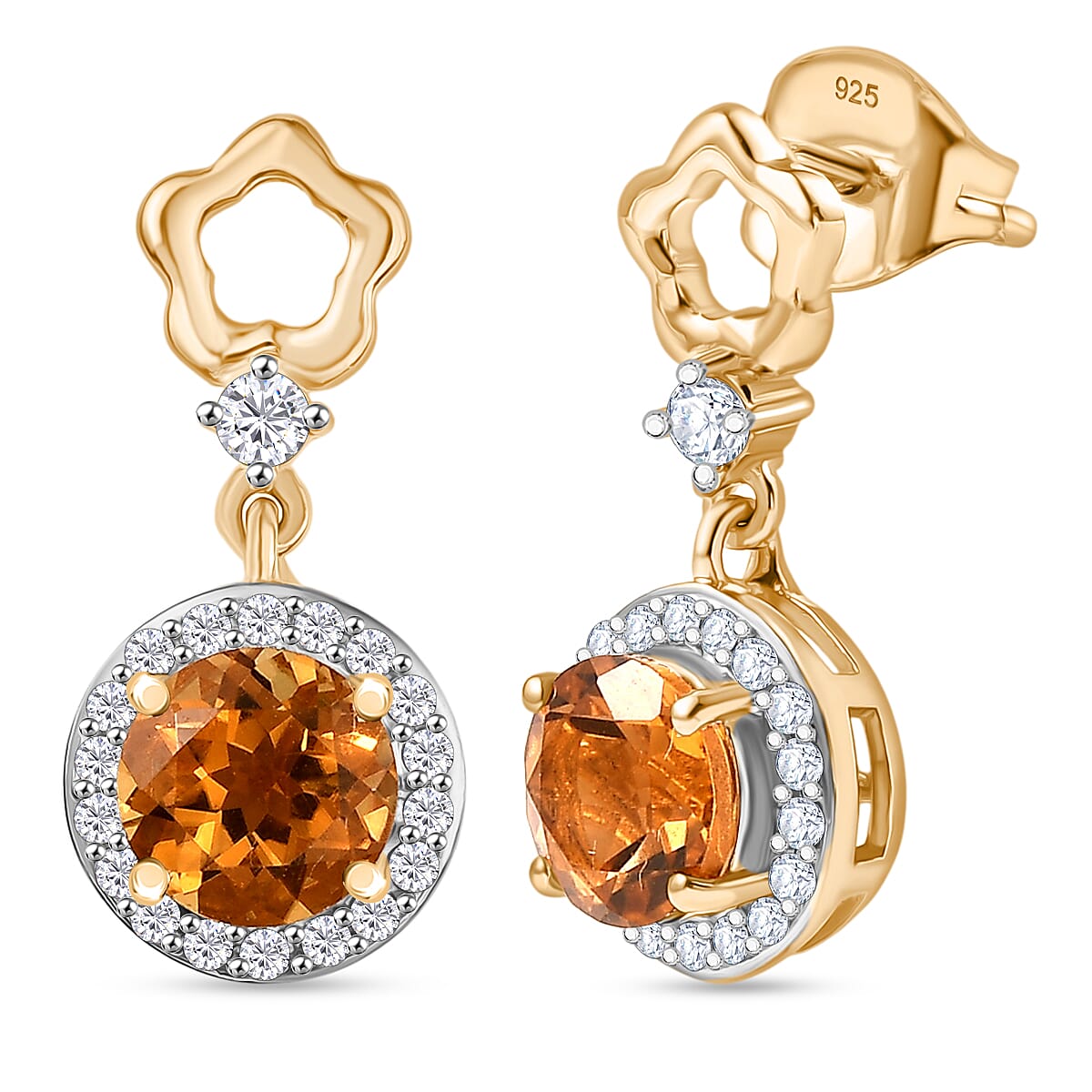 D'Joy Serra Gaucha Citrine & White Zircon Dangling Earring Sterling Silver 1.94 Ct.
