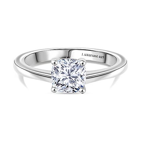 LUXURIANT 1 Ct. Lab Grown Diamond Cushion Cut Solitaire Ring in Rhodium Overlay Sterling Silver LUXURIANT 1 Ct. Lab Grown Diamond Cushion Cut Solitaire Ring in Rhodium Overlay Sterling Silver