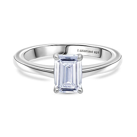 LUXURIANT 1 Ct. Lab Grown Diamond Solitaire Ring in Rhodium Overlay Sterling Silver