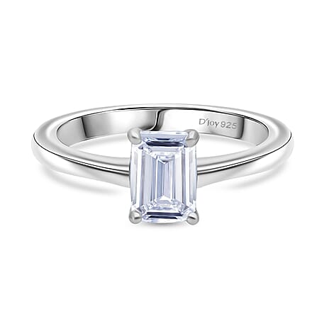 Luxuriant Lab Grown Diamond (SI-GH) Emerald Cut Ring in Rhodium Overlay Sterling Silver 1.00 Ct.