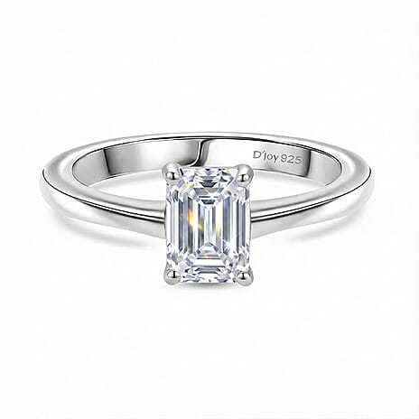 Luxuriant Lab Grown Diamond (SI-GH) Emerald Cut Ring in Rhodium Overlay Sterling Silver 1.00 Ct.