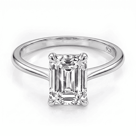 LUXURIANT 1 Ct. Lab Grown Diamond Emerald Cut Solitaire Ring in Rhodium Overlay Sterling Silver LUXURIANT 1 Ct. Lab Grown Diamond Emerald Cut Solitaire Ring in Rhodium Overlay Sterling Silver
