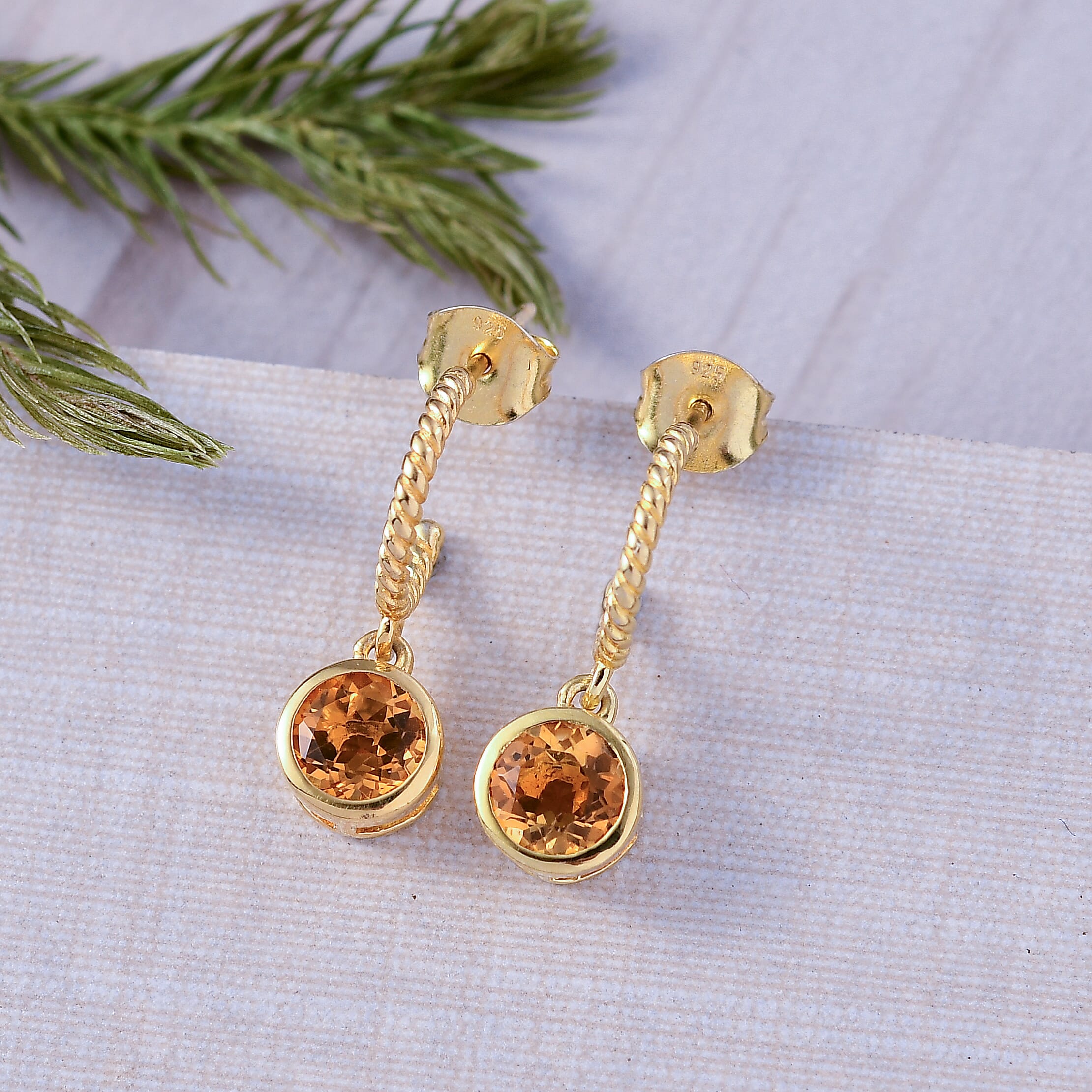 D'Joy Serra Gaucha Citrine Dangling Earring in Yellow Gold Plated Sterling Silver 1.54 Ct.