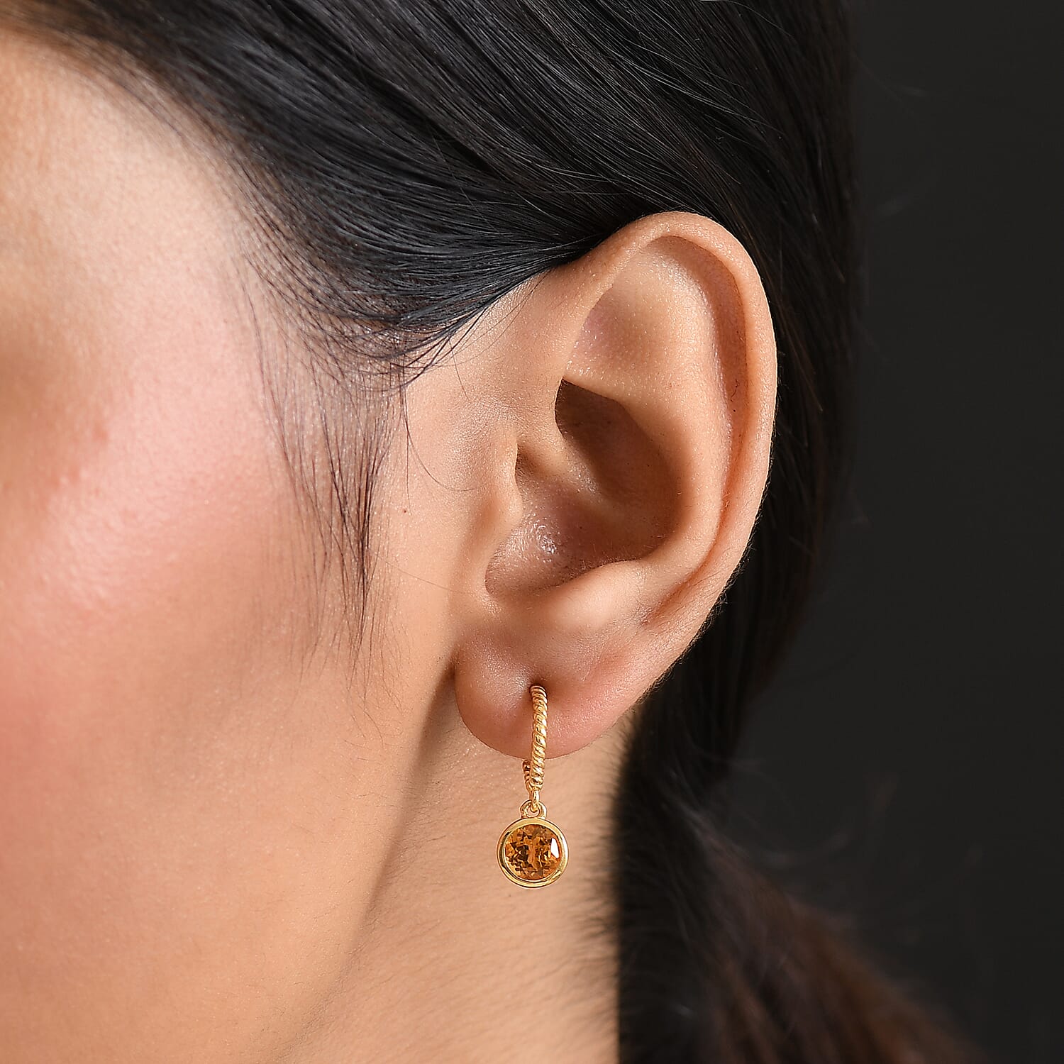 D'Joy Serra Gaucha Citrine Dangling Earring in Yellow Gold Plated Sterling Silver 1.54 Ct.