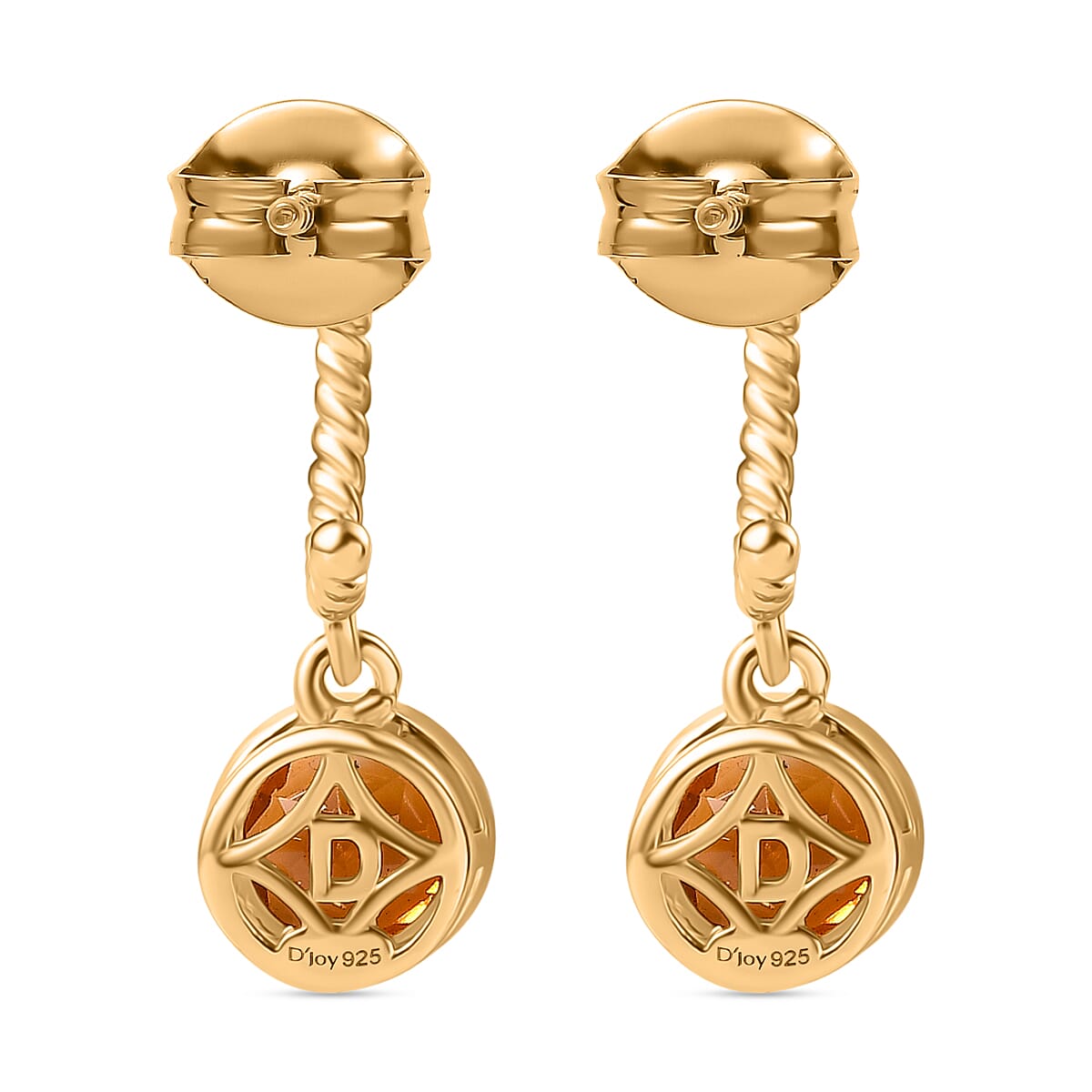 D'Joy Serra Gaucha Citrine Dangling Earring in Yellow Gold Plated Sterling Silver 1.54 Ct.