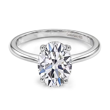 LUXURIANT 1 Ct. Lab Grown Diamond Oval Cut Solitaire Ring in Rhodium Overlay Sterling Silver LUXURIANT 1 Ct. Lab Grown Diamond Oval Cut Solitaire Ring in Rhodium Overlay Sterling Silver