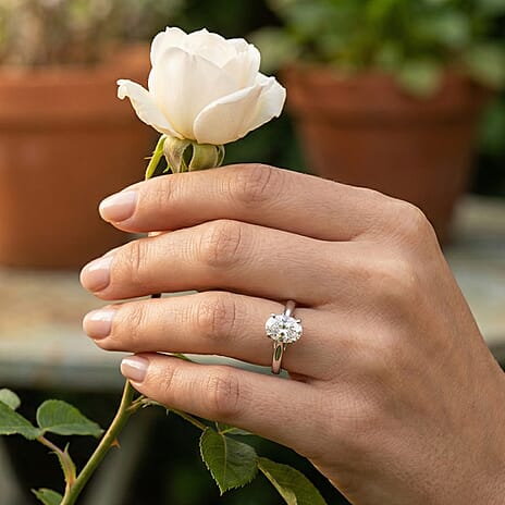 Luxuriant Lab Grown Diamond (SI-GH) Oval Cut Ring in Rhodium Overlay Sterling Silver 1.00 Ct.
