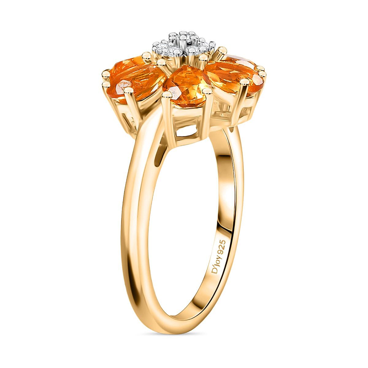 D'Joy Serra Gaucha Citrine & White Zircon Floral Ring in Yellow Gold Plated Sterling Silver 2.55 Ct.