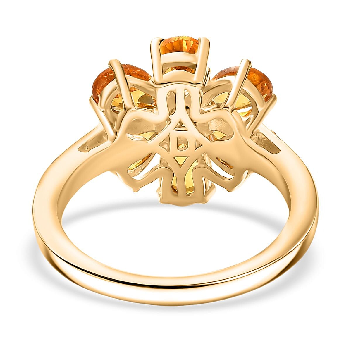 D'Joy Serra Gaucha Citrine & White Zircon Floral Ring in Yellow Gold Plated Sterling Silver 2.55 Ct.