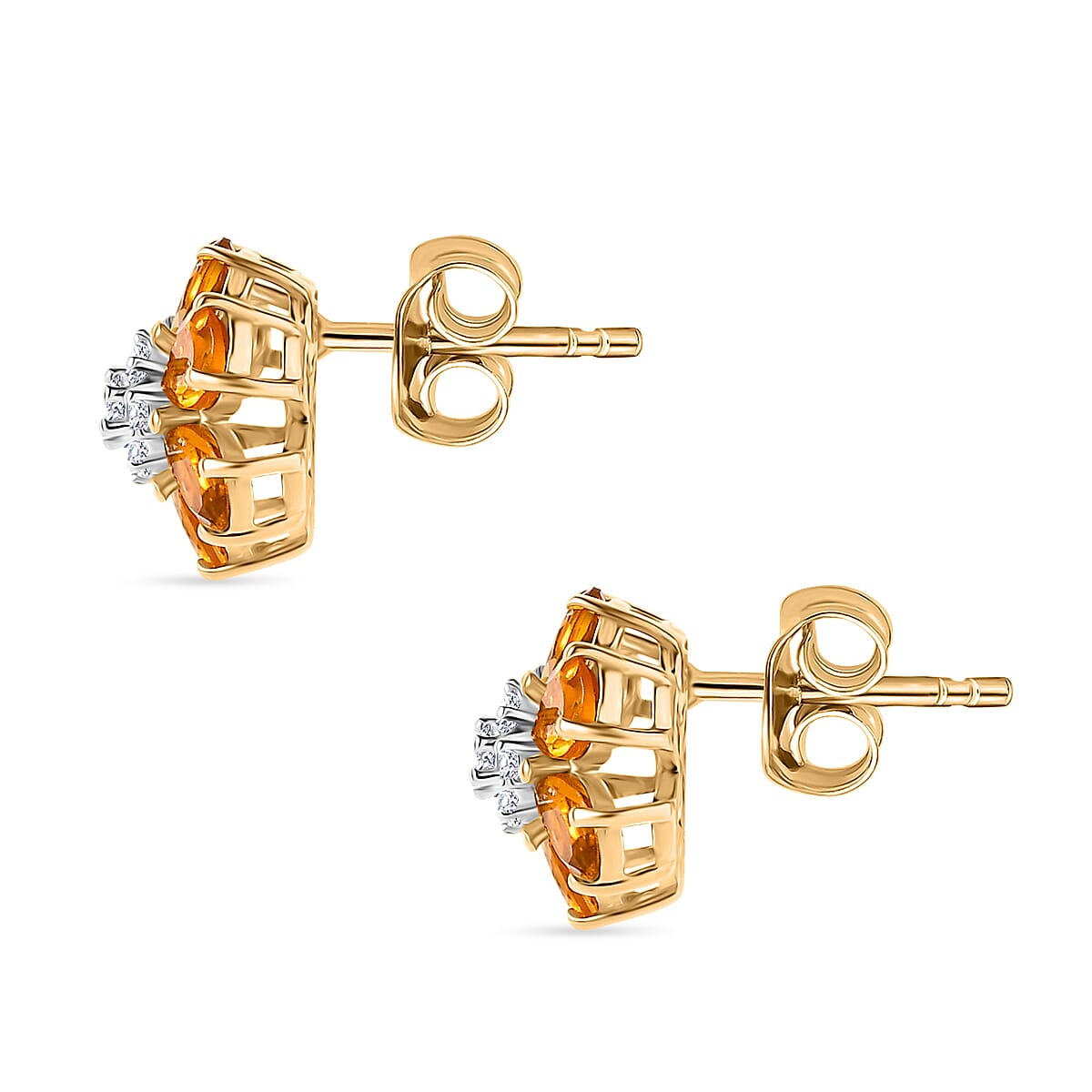 D'Joy Serra Gaucha Citrine & White Zircon Floral Earring with Push Back in Yellow Gold Plated Sterling Silver 2.06 Ct.