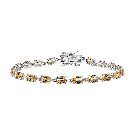 D'Joy Citrine Cluster Bracelet (Size 7) with GB Lock Box in Platinum Overlay Sterling Silver 8.98 Ct, Silver Wt. 5.39 Gms.