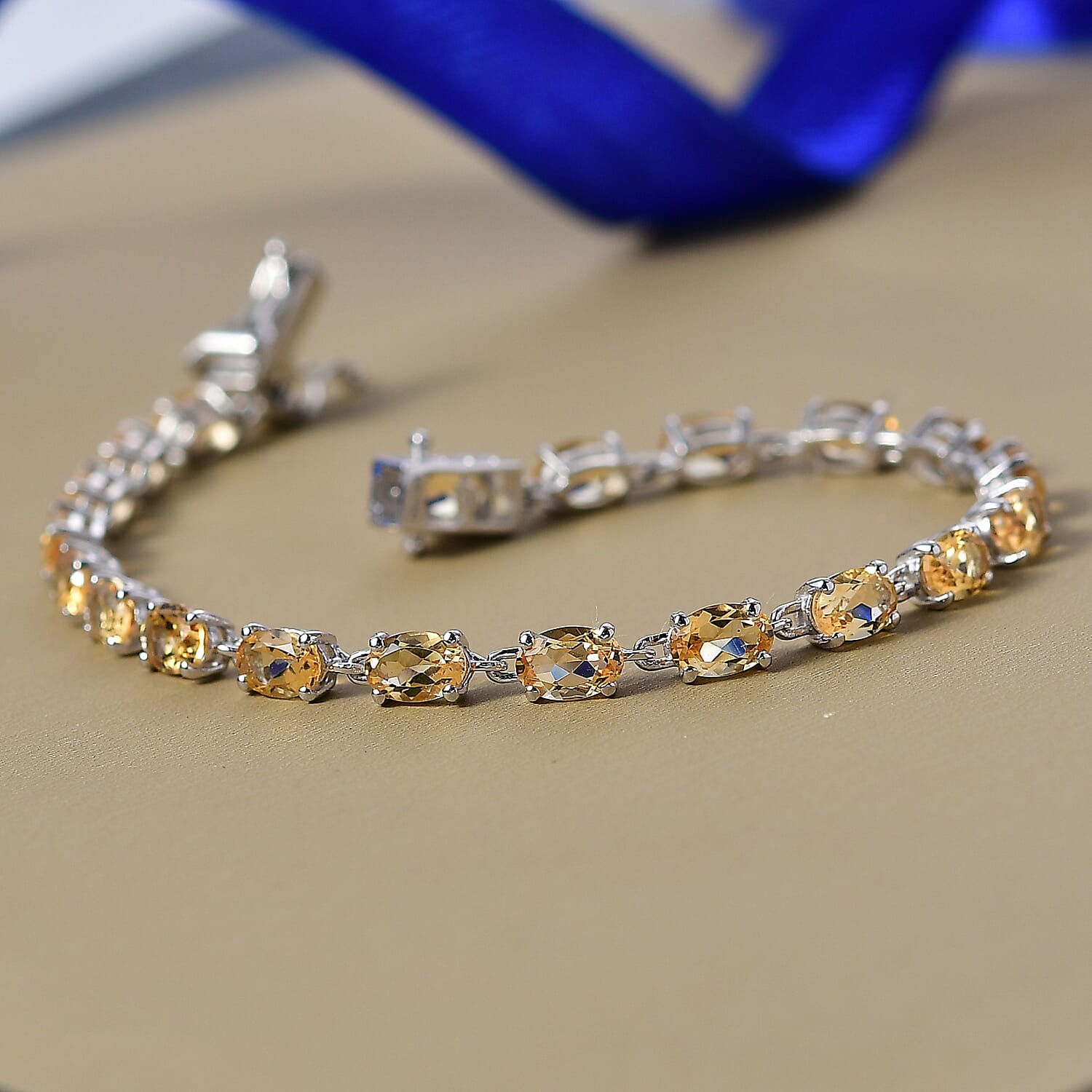 D'Joy Citrine Cluster Bracelet (Size 7) with GB Lock Box in Platinum Overlay Sterling Silver 8.98 Ct, Silver Wt. 5.39 Gms.