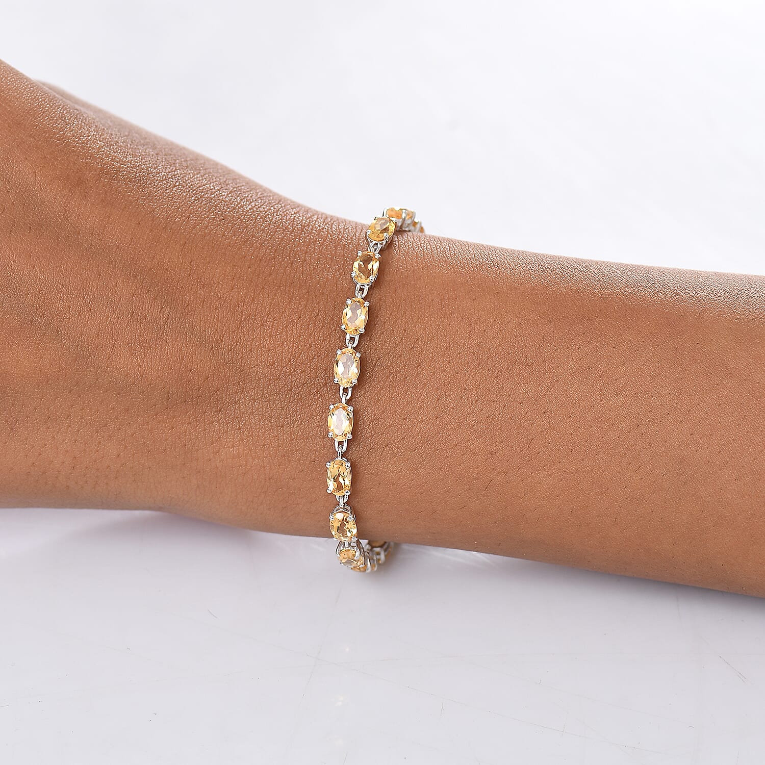 D'Joy Citrine Cluster Bracelet (Size 7) with GB Lock Box in Platinum Overlay Sterling Silver 8.98 Ct, Silver Wt. 5.39 Gms.