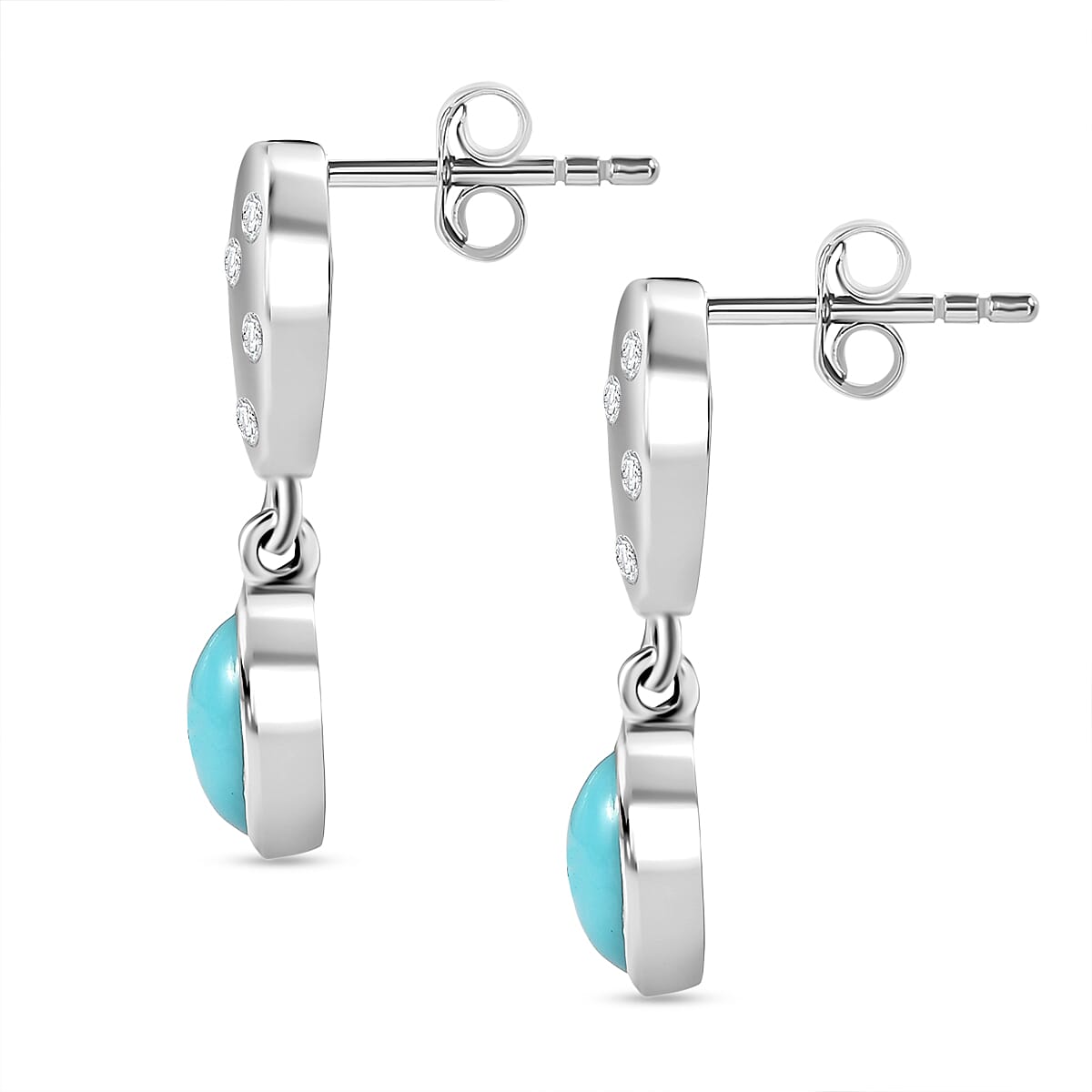 D'Joy Sleeping Beauty Turquoise & White Zircon Solitaire Stud Push Post Earring in Platinum Overlay Sterling Silver 1.58 Ct.
