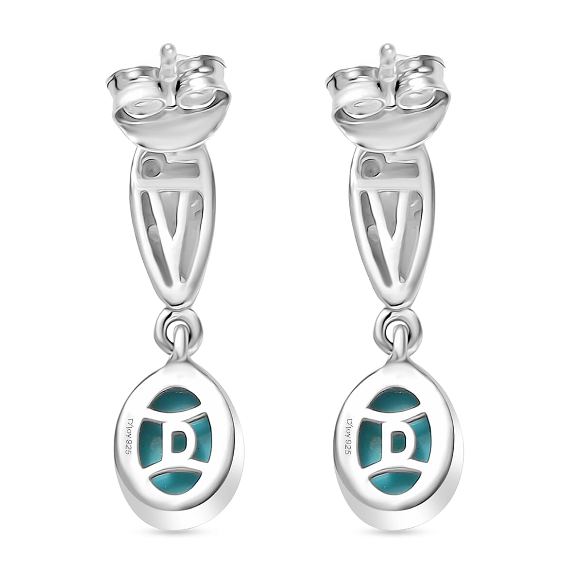 D'Joy Sleeping Beauty Turquoise & White Zircon Solitaire Stud Push Post Earring in Platinum Overlay Sterling Silver 1.58 Ct.