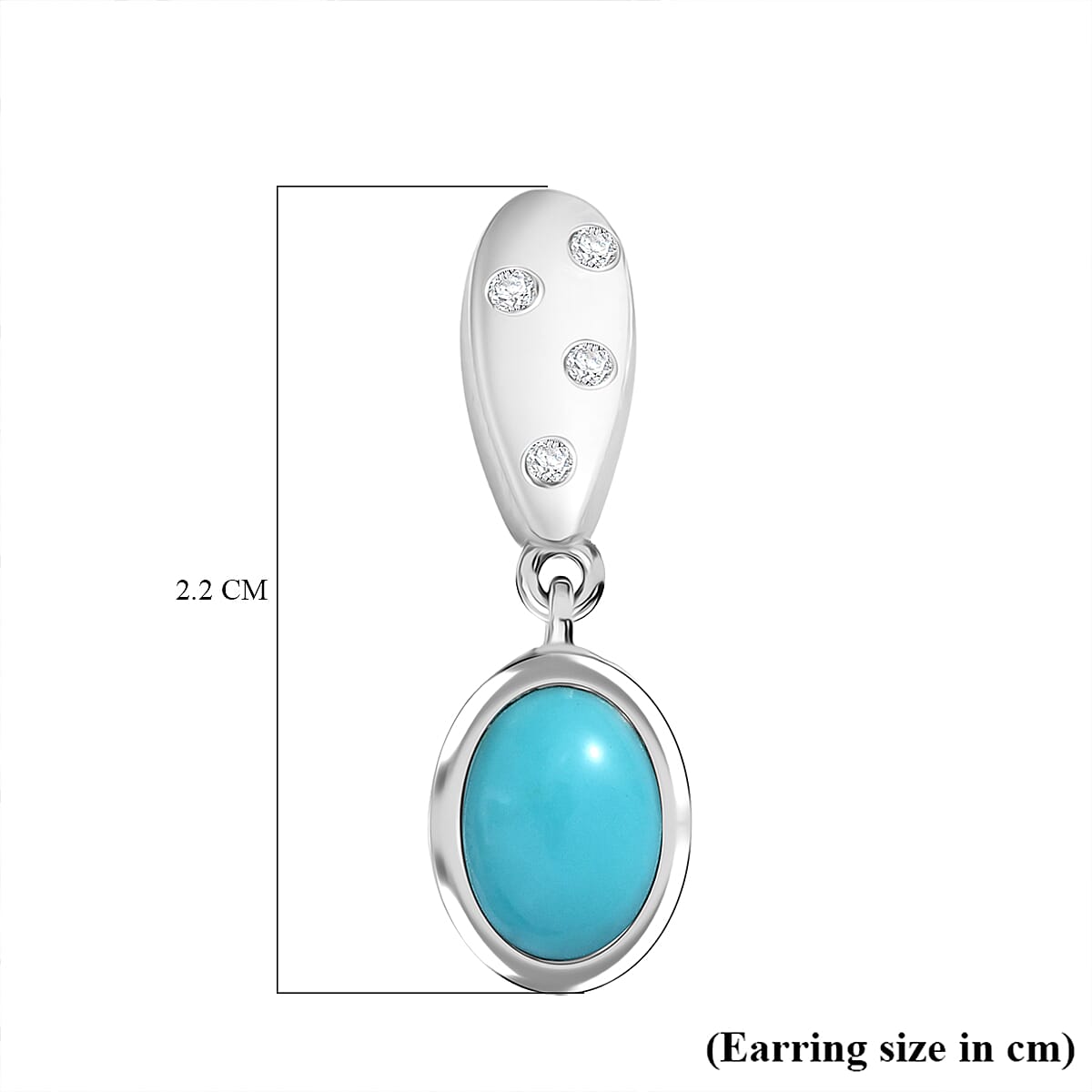 D'Joy Sleeping Beauty Turquoise & White Zircon Solitaire Stud Push Post Earring in Platinum Overlay Sterling Silver 1.58 Ct.