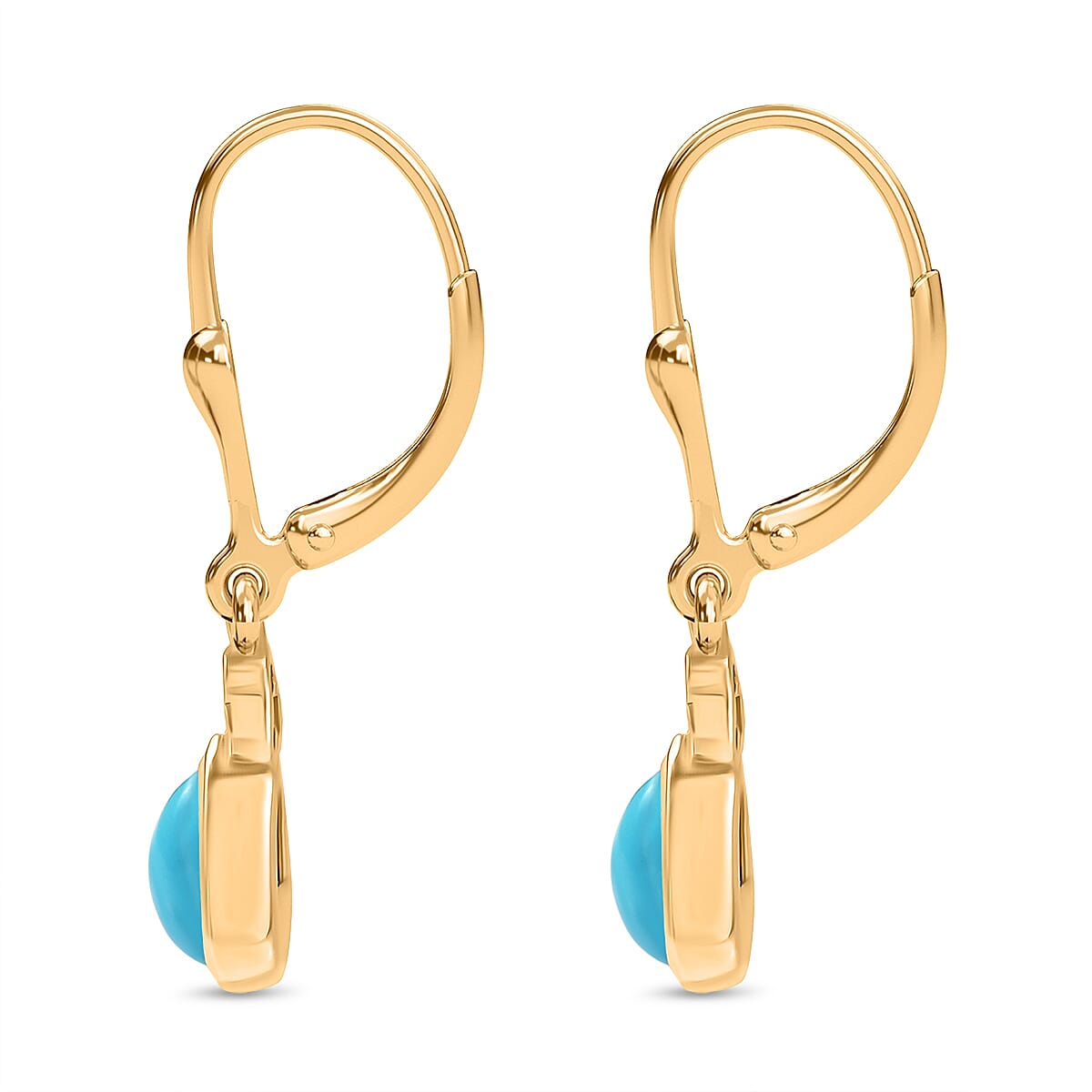 D'Joy Sleeping Beauty Turquoise & White Zircon Earring with Push Back in 18K Yellow Gold Plating Sterling Silver 1.36 Ct.