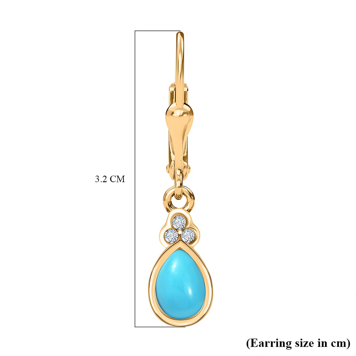 D'Joy Sleeping Beauty Turquoise & White Zircon Earring with Push Back in 18K Yellow Gold Plating Sterling Silver 1.36 Ct.
