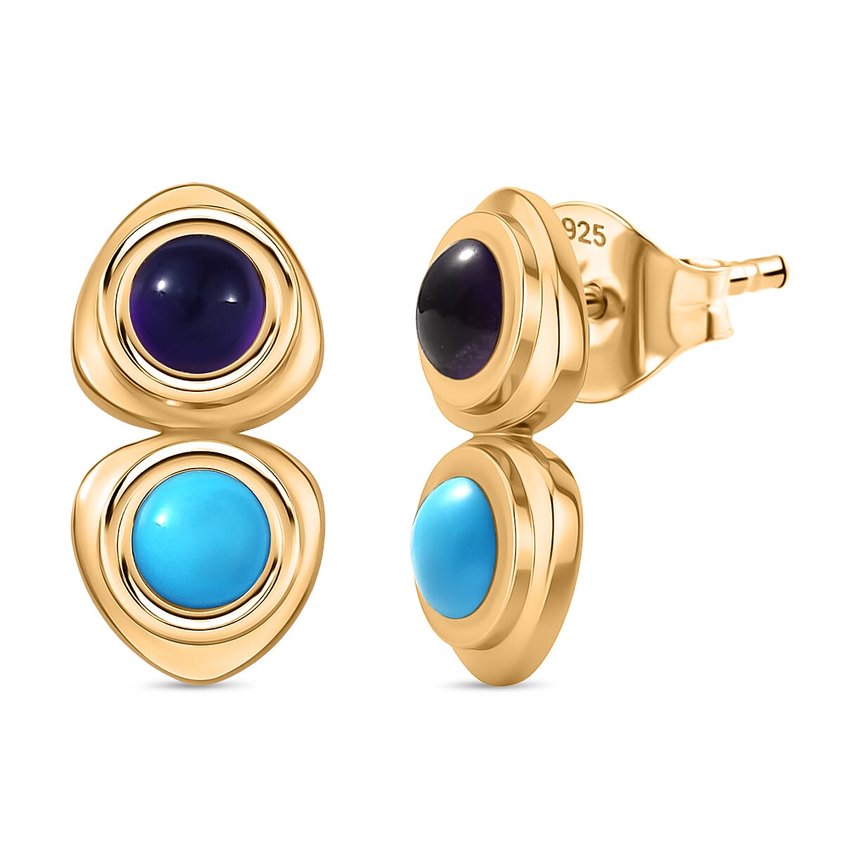 D'Joy African Amethyst Solitaire Stud Push Post Earring in 18K Yellow Gold Plating Sterling Silver 1.07 Ct.