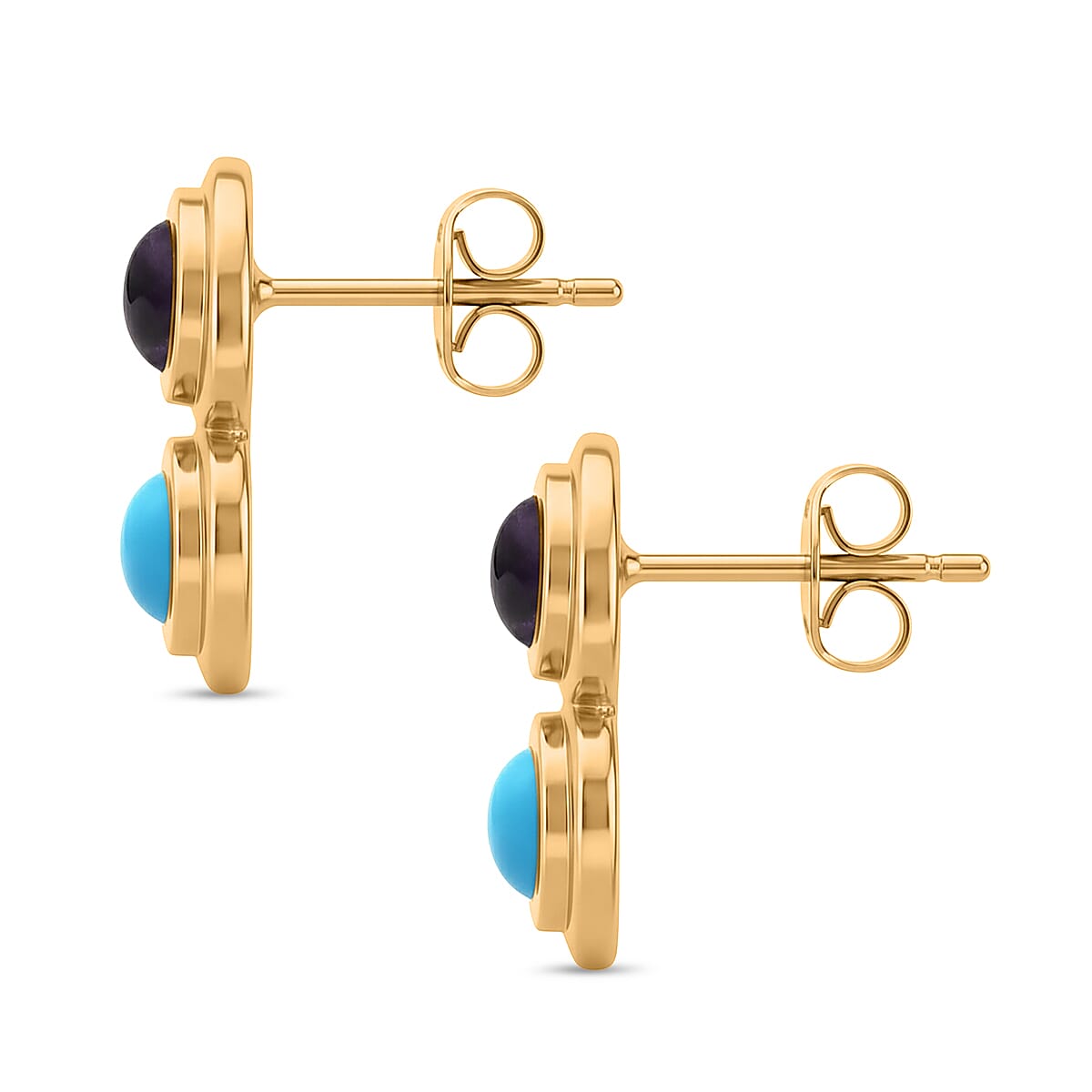 D'Joy African Amethyst Solitaire Stud Push Post Earring in 18K Yellow Gold Plating Sterling Silver 1.07 Ct.