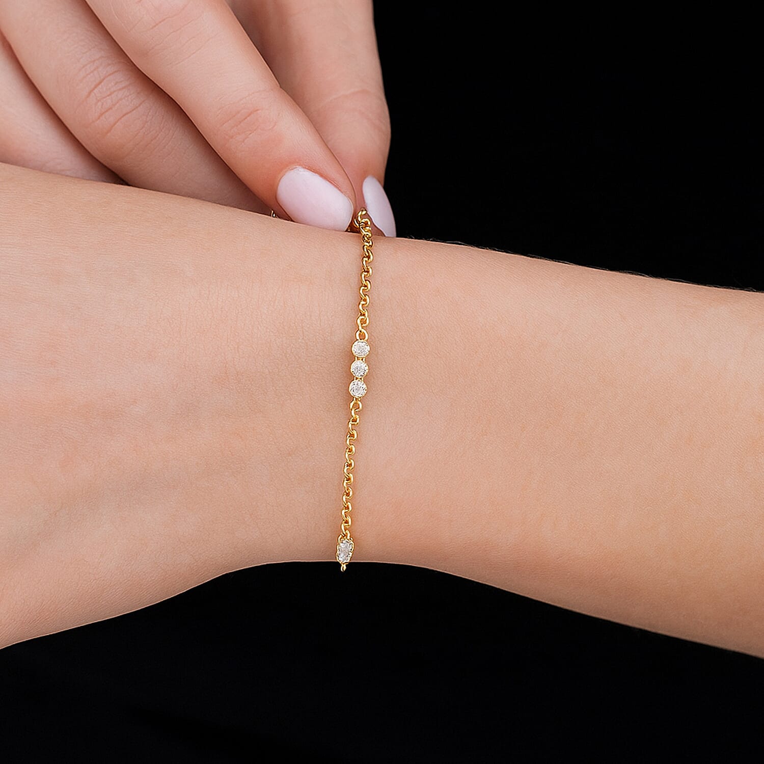 Luxuriant Lab Grown Diamond (SI-GH) Station Bracelet (Size 7.5) in 18K Vermeil Yellow Gold Plated Sterling Silver 1.03 Ct.