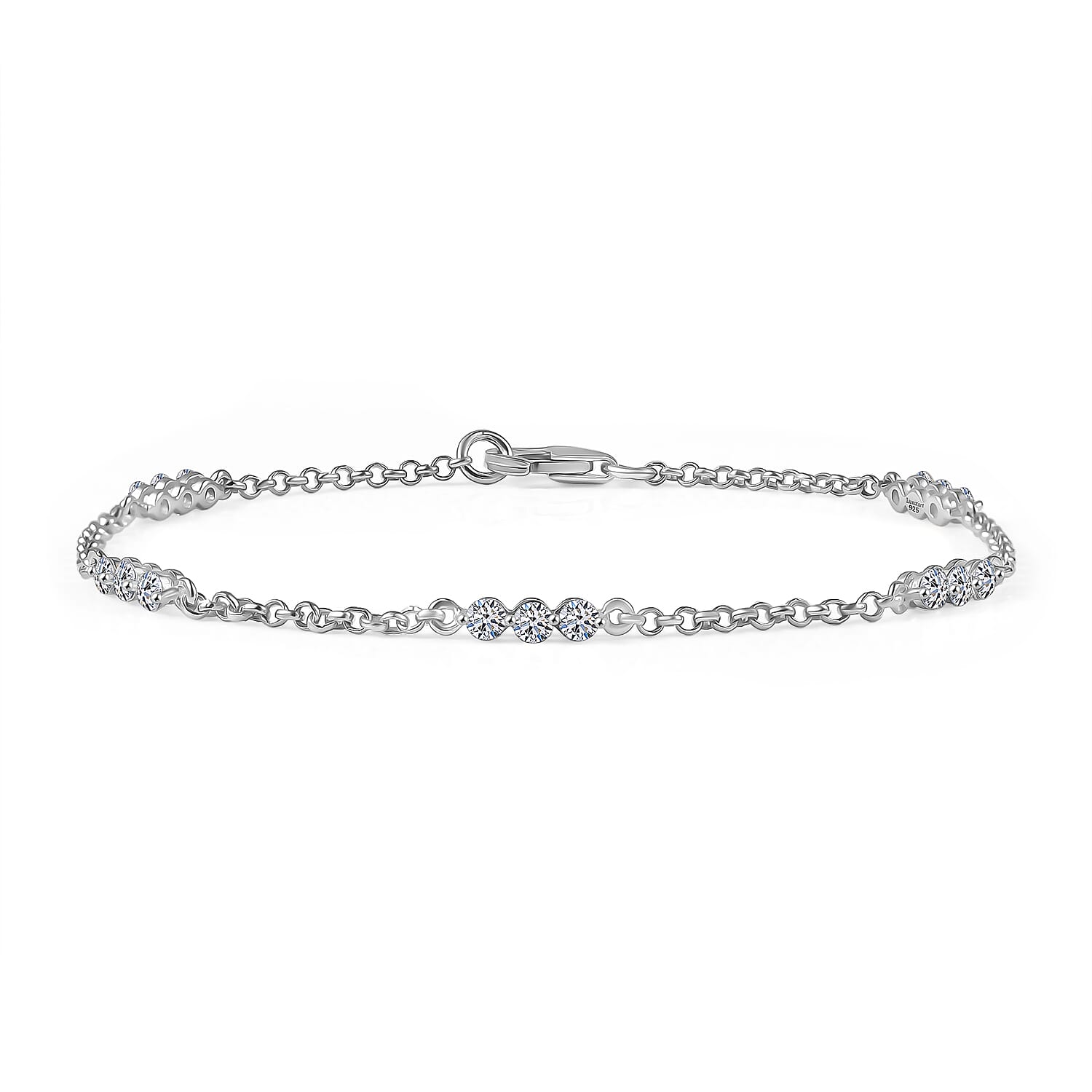 Luxuriant Lab Grown Diamond (SI-GH) Station Bracelet (Size 7.5) in Rhodium Overlay Sterling Silver 1.03 Ct.