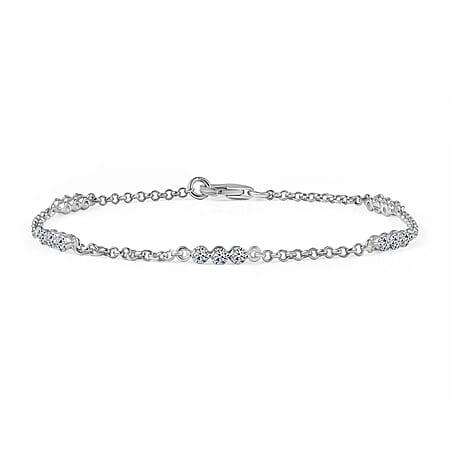 LUXURIANT 1 Ct. Lab Grown Diamond  Station Bracelet (Size 7.5) in Rhodium Overlay Sterling Silver (SI-GH)