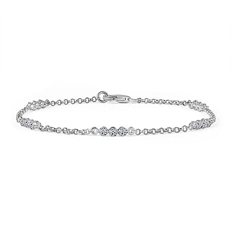 Luxuriant Lab Grown Diamond (SI-GH) Station Bracelet (Size 7.5) in Rhodium Overlay Sterling Silver 1.03 Ct.