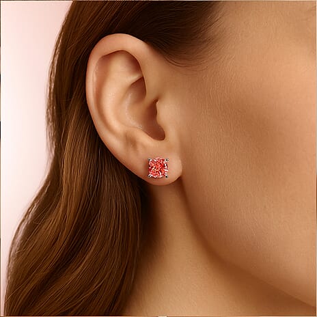 Luxuriant 9K White Gold SGL Certified Lab Grown Pink Diamond (VS) Solitaire Stud Push Post Earring 2.00 Ct.