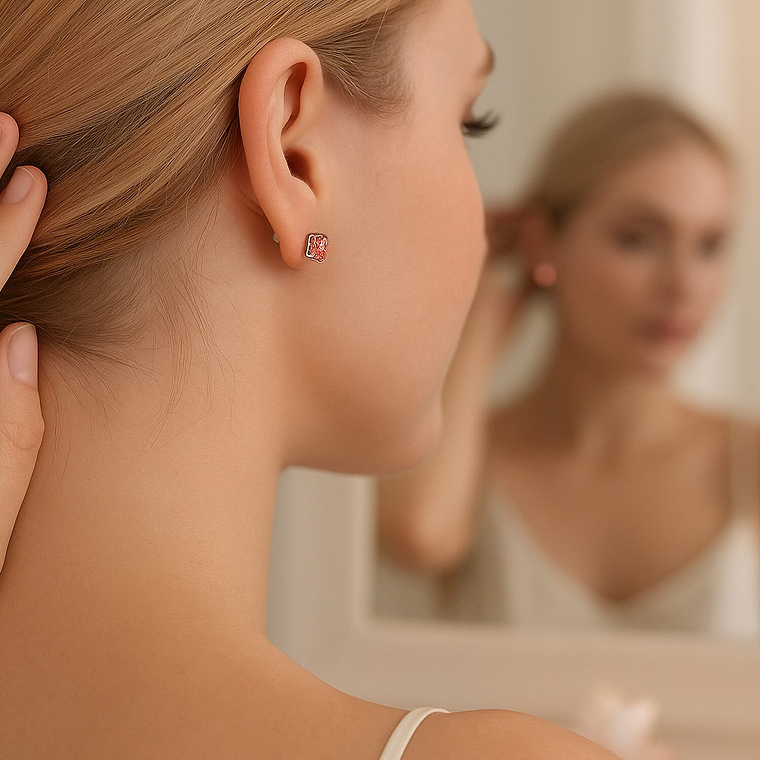 Luxuriant 9K White Gold SGL Certified Lab Grown Pink Diamond (VS) Solitaire Stud Push Post Earring 2.00 Ct.