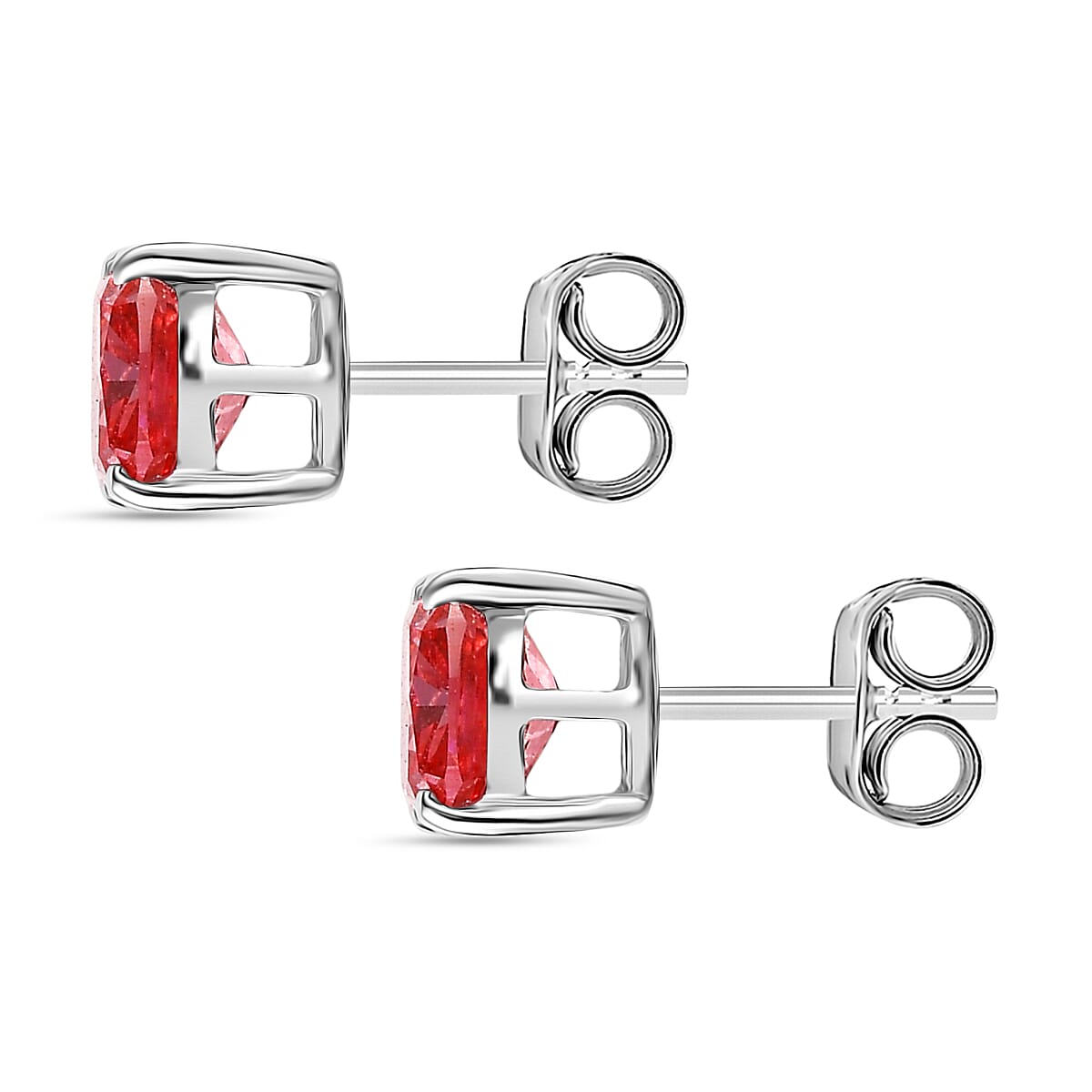 Luxuriant 9K White Gold SGL Certified Lab Grown Pink Diamond (VS) Solitaire Stud Push Post Earring 2.00 Ct.