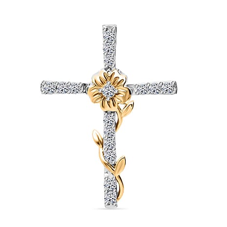 Luxuriant Lab Grown Diamond (SI-GH) Cross Pendant Sterling Silver in 18K Vermeil Yellow Gold Plated 0.53 Ct.