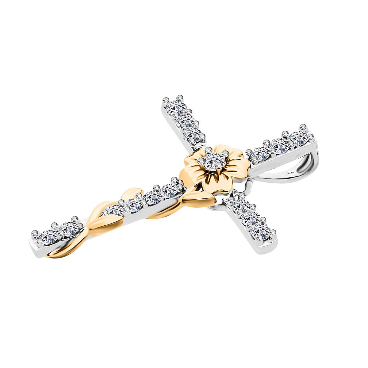 Luxuriant Lab Grown Diamond (SI-GH) Cross Pendant Sterling Silver in 18K Vermeil Yellow Gold Plated 0.53 Ct.