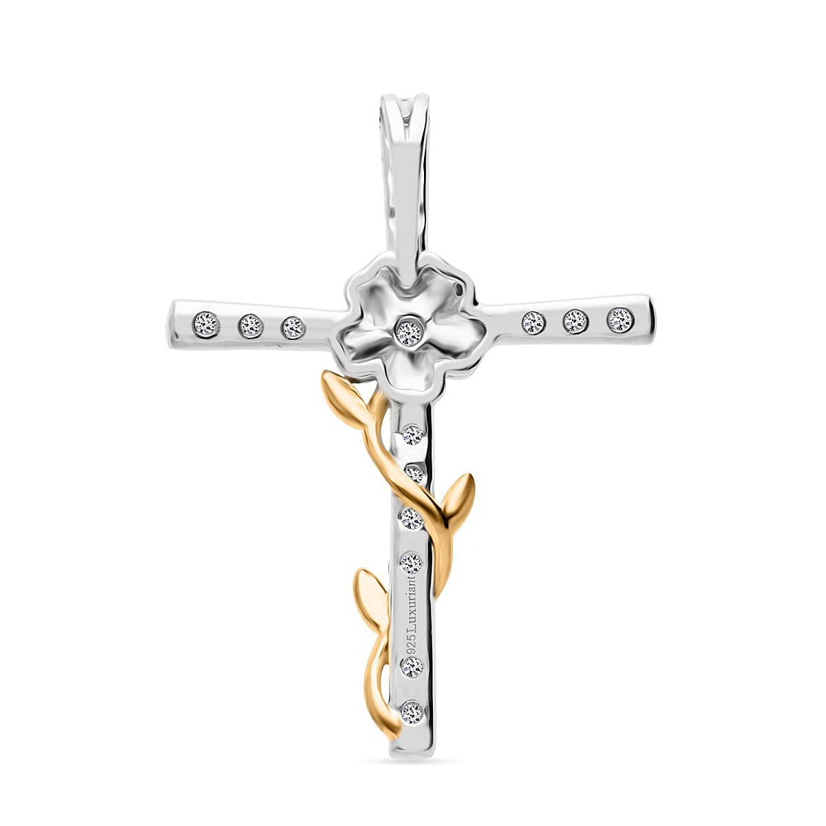 Luxuriant Lab Grown Diamond (SI-GH) Cross Pendant Sterling Silver in 18K Vermeil Yellow Gold Plated 0.53 Ct.