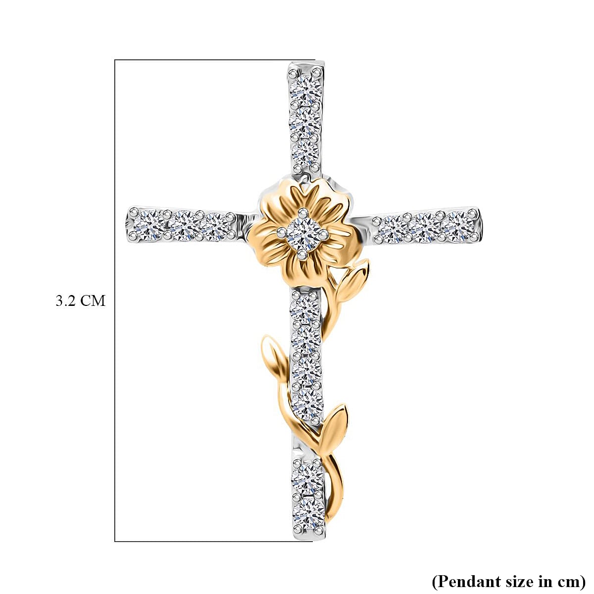 Luxuriant Lab Grown Diamond (SI-GH) Cross Pendant Sterling Silver in 18K Vermeil Yellow Gold Plated 0.53 Ct.