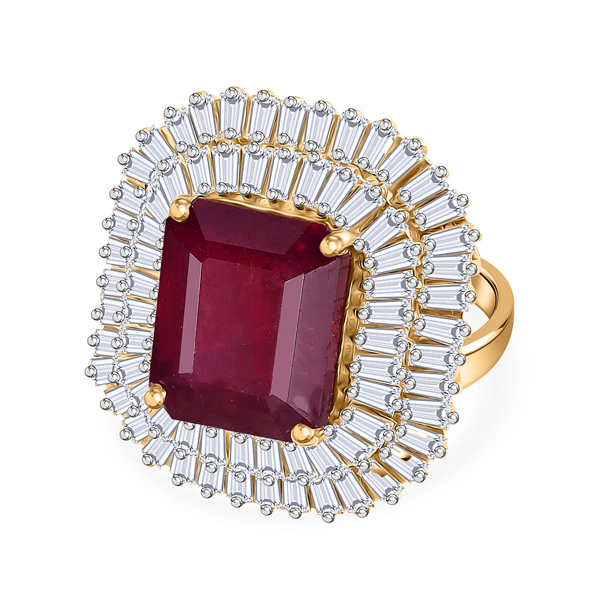 D'Joy African Ruby & Moissanite Cluster Ring in 18K Vermeil Yellow Gold Plated Sterling Silver 11.99 Ct.