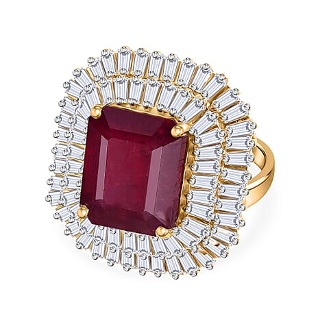 D'Joy African Ruby & Moissanite Cluster Ring in 18K Vermeil Yellow Gold Plated Sterling Silver 11.99 Ct.
