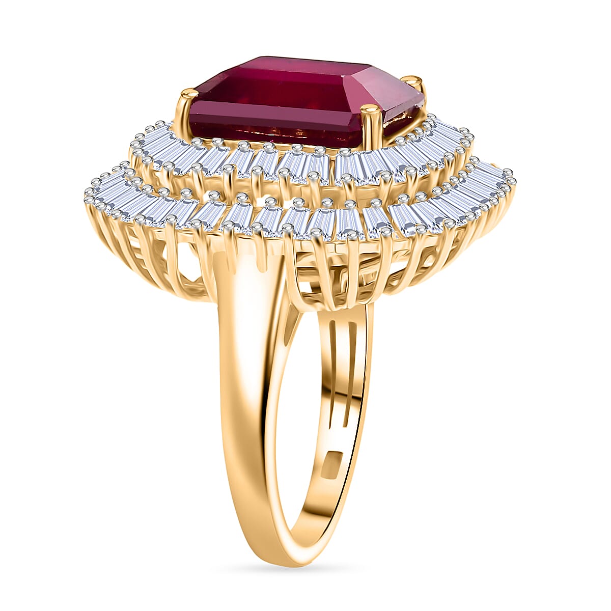 D'Joy African Ruby & Moissanite Cluster Ring in 18K Vermeil Yellow Gold Plated Sterling Silver 11.99 Ct.