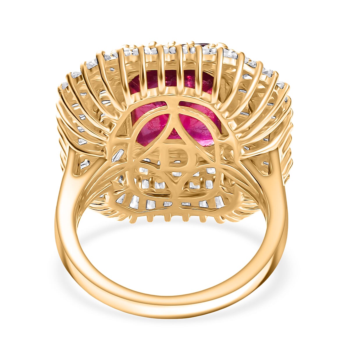 D'Joy African Ruby & Moissanite Cluster Ring in 18K Vermeil Yellow Gold Plated Sterling Silver 11.99 Ct.