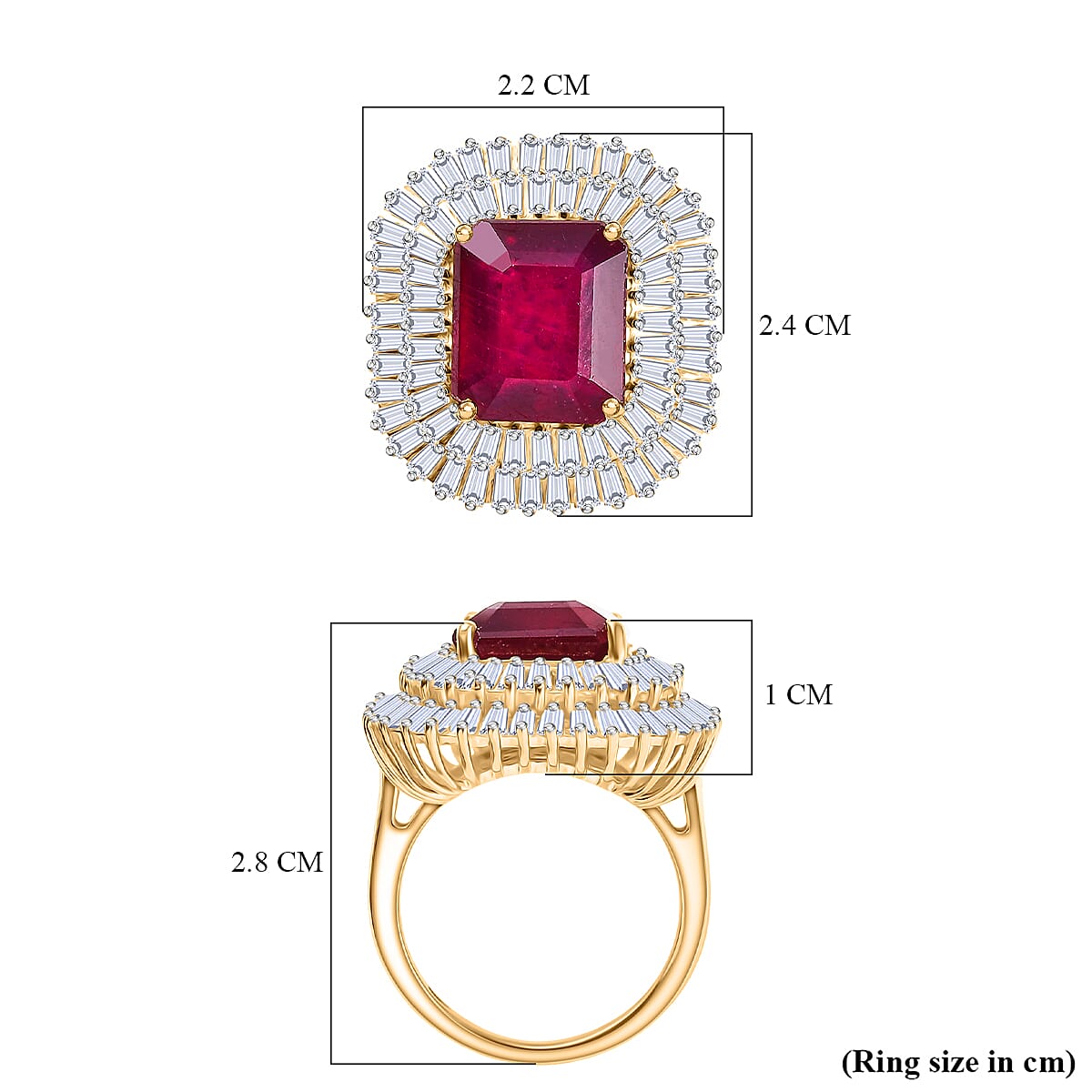 D'Joy African Ruby & Moissanite Cluster Ring in 18K Vermeil Yellow Gold Plated Sterling Silver 11.99 Ct.