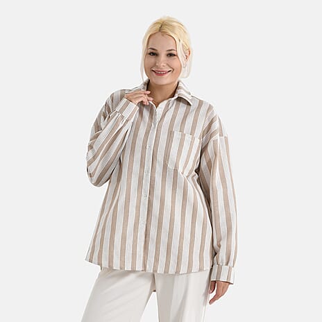 - Maisi Striped Shirt (Size - S) - Brown - White