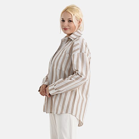 - Maisi Striped Shirt (Size - S) - Brown - White